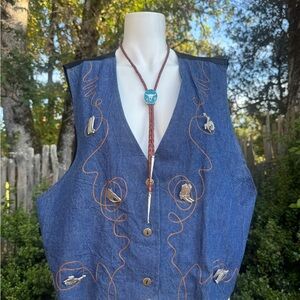 Vintage Roper Denim Western Vest with Embroidered Details